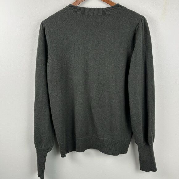 VERONICA BEARD Charcoal Green Cashmere Pullover Sweater Size Large Button Accent - Picture 9 of 11